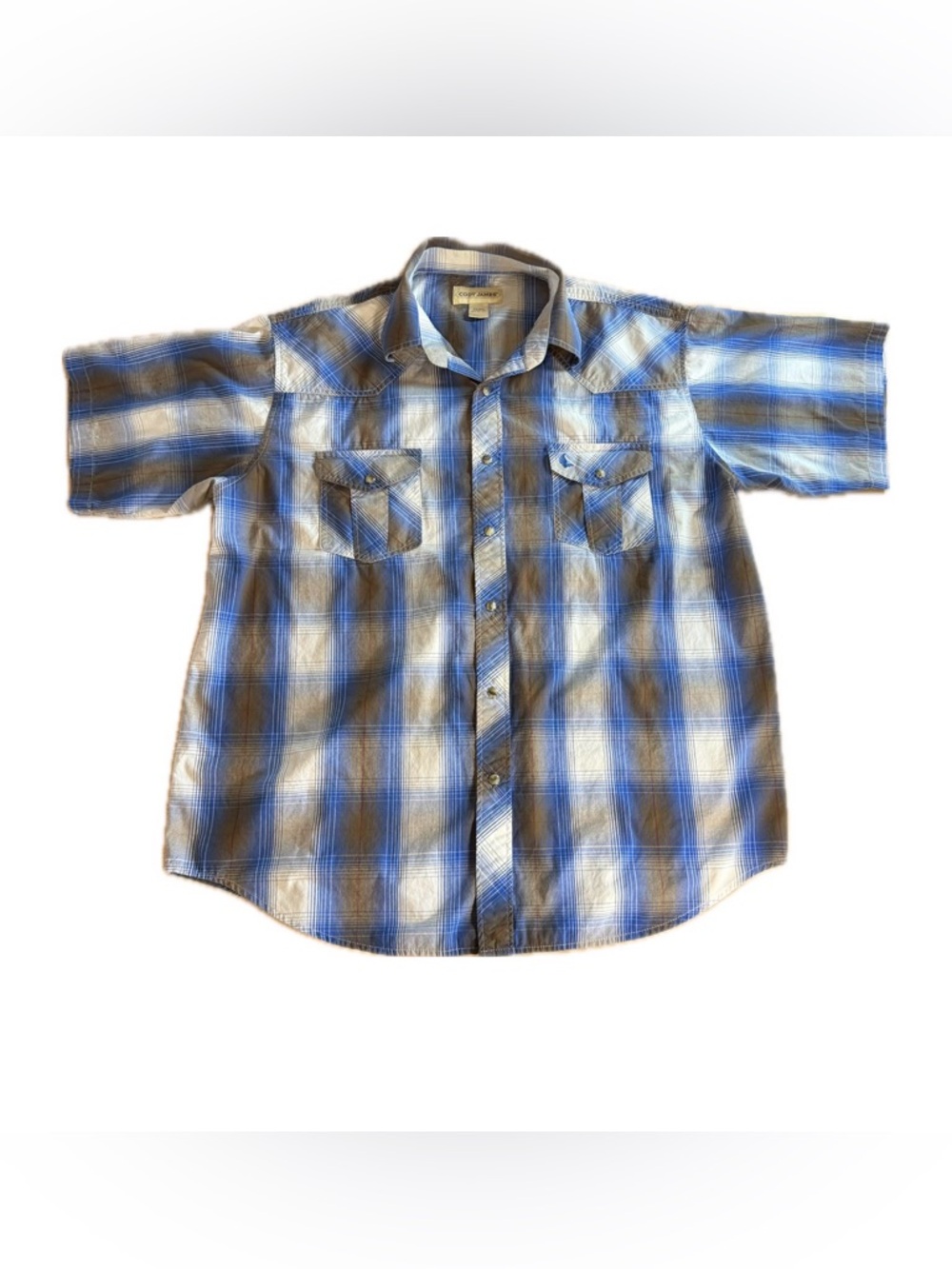Cody James Shirt Men XL Blue Plaid Short Sleeved Western Pearl Snap Cowboy Core